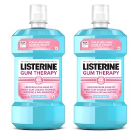 Listerine Gum Therapy Antiplaque & Anti-Gingivitis Mouthwash, Oral Rinse to Help Reverse Signs of Gingivitis Like Bleeding Gums, ADA Accepted, Glacier Mint, Twin Pack, 2 x 1 L