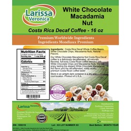 White Chocolate Macadamia Nut Costa Rica Decaf Coffee (Gourmet, Naturally Flavored, Whole Coffee Beans) (16 oz, ZIN: 559319) - 2 Pack