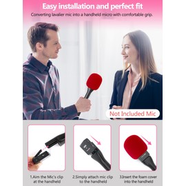 YOUSHARES Interview Microphone Handle, Interview GO Handheld Adapter with Pop Filter for RODE Wireless GO II, Wireless PRO, Wireless ME, Convenient for Outdoor Recording (Red Foam)