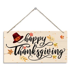 Thanksgiving Sign Happy Thanksgiving Sign Decor Fall Autumn Seasonal Wall Art Hanging Fall Leaves Wooden Decor for Farmhouse Home Office Indoor Outdoor Party