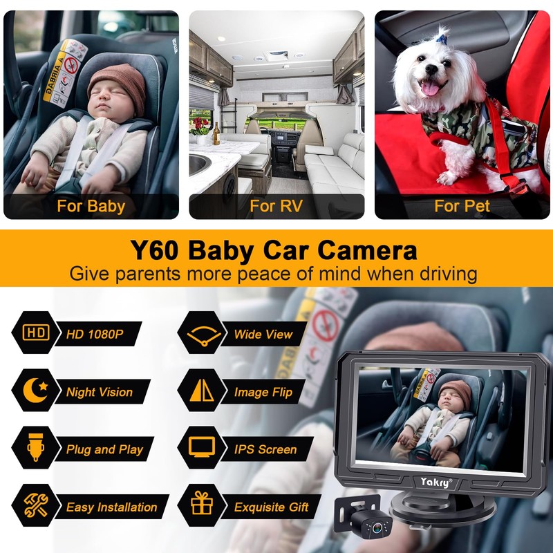 Yakry Baby Car Camera for Backseat - HD 1080P, 170°