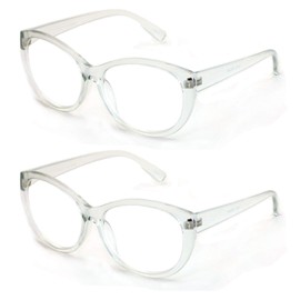 2 Pairs Clear White Women Reading glasses - Oversized Readers Cateye Vintage Jackie Oval (2 Clear, 2.25)