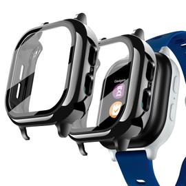 Kuaguozhe [2 Pack] Case Compatible for Gizmo Watch 2 Screen Protector for Kids（2 Pack）, Hard PC Overall Protective Case and Tempered Glass Screen Protector for Verizon Gizmo Watch 2,Black+Black