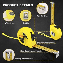 2 Packs Tape Measure 25 ft /16 ft, Esydon Measuring Tape Retractable, Self-Locking Tape Measurer, Easy Read Imperial/Metric Scale Measurement Tape for Designer, Decorator, & Handicraftsman