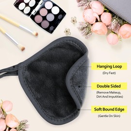 HOMEXCEL Makeup Remover Cloth 12 Count (Pack of 1), Reusable Makeup Remover Pads, Washable Ultra Soft Facial Cleansing Cloths For All Skin Types, 5 X 5 In, Black