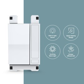 Simple Nightlight Switch by Deako, Warm-White LED Light, Automatic On/Off Sensor, Single Pole, Neutral Wire Required, White