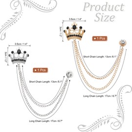 PATIKIL Crown Hanging Chain Brooch Pins, 2 Pcs Rhinestone Suit Pins Fashion Crystal Lapel Pins for Women Men Clothes Dress Bouquet Coat Hat Bag, Black