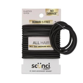 scünci Scunci No Damage Elastic Stretch Satin Ponytail Holder Hair Ties, Black, 15 Ct +