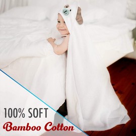 FOREVERPURE Baby Towels with Hood Towel Bath Hooded Gift X-Large Premium Organic Bamboo Cotton and Washcloths for Boy and Girl Ultra Soft Dog Perfect White 35 x 35 inches
