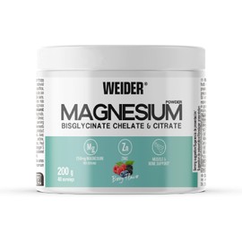 Weider Magnesium Powder – 250mg Magnesium Bisglycinate & Citrate | Berry Flavor | 200g | Muscle, Bone & Energy Support