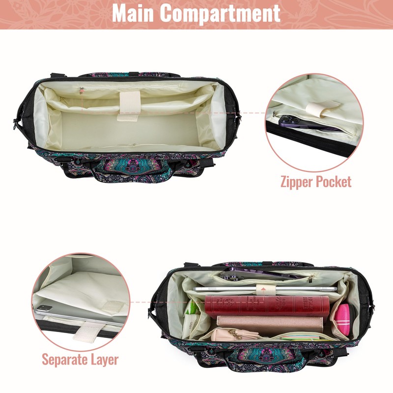 LoDrid Bible Bag Tote with Multiple Pockets for Bible Items,