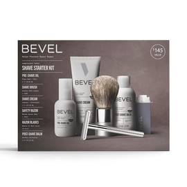 Bevel Shaving Kit for Men, Includes Safety Razor with 40 Replacement Blades, Luxury Shaving Brush, Pre Shave Oil, Shave Cream and Balm (Packaging May Vary)