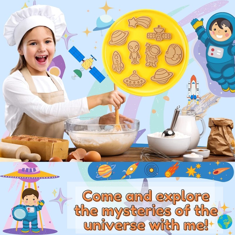 Crethinkaty Space Cookie Cutter-8 Plastic Cookie Stamp-Space Cartoon Fun Cookie