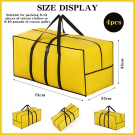 4 Pack Extra Large Moving Bags, 92L Moving Boxes Heavy Duty Moving Bags with Zippers & Handles, Waterproof Duvet Storage for House, Clothes, Underbed, Travelling, Camping Essentials Storage - Yellow