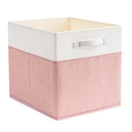 Mangata Cube Storage Boxes 25x25x25 cm, Fabric Storage Cube Baskets for Clothes Bins, Baskets, Chests,Toys (Pink/Cream White, 1Pcs)