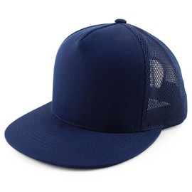 Trendy Apparel Shop - Gorra plana de malla con 5 paneles, marino, Talla única