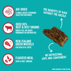 RawTernative Air Dried Dog Food, High Protein, Over 90% Real Beef & Beef Organs + New Zealand Green Mussels, Complete Meal or Topper, Grain Free, Gluten Free, Non GMO, (3 lb Bag)