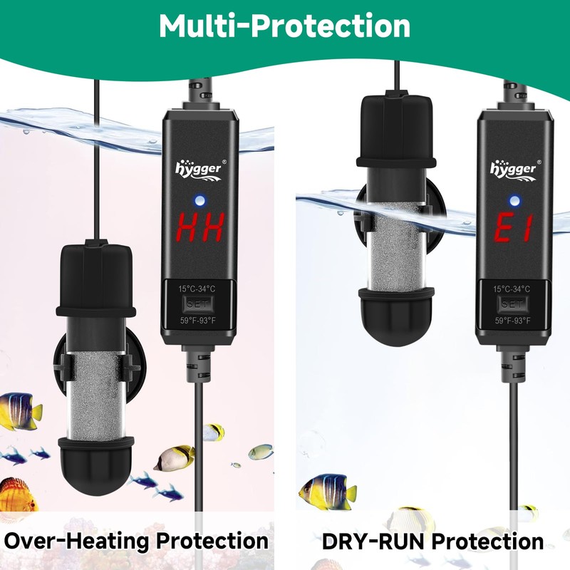 hygger Aquarium Heater Mini 10W Fish Tank Heater, Submersible Glass