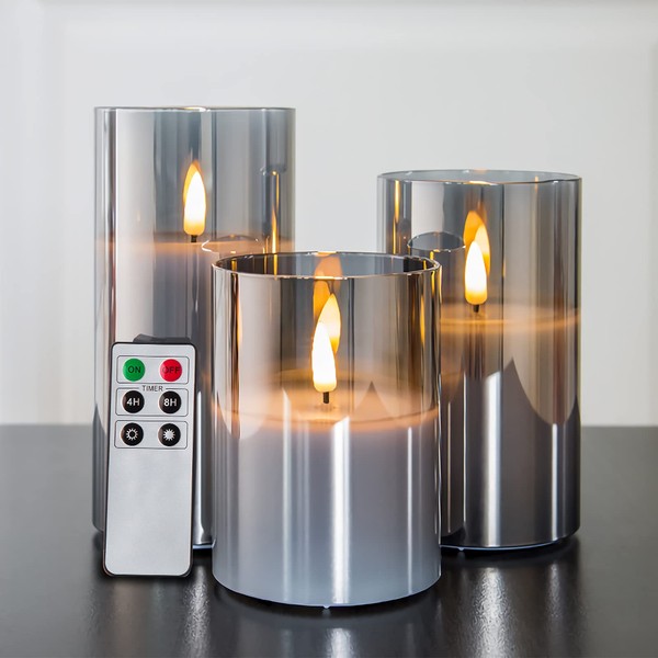 Eywamage Eywamage Smoke Grey Glass Flameless Candles with Remote, Flickering