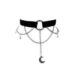 tenghong2021 Cute Moon Stars Pendant Necklace Goth Moon Velvet Collarbone Chain Necklace for Women Black Necklace New Year Gift Jewelry-B