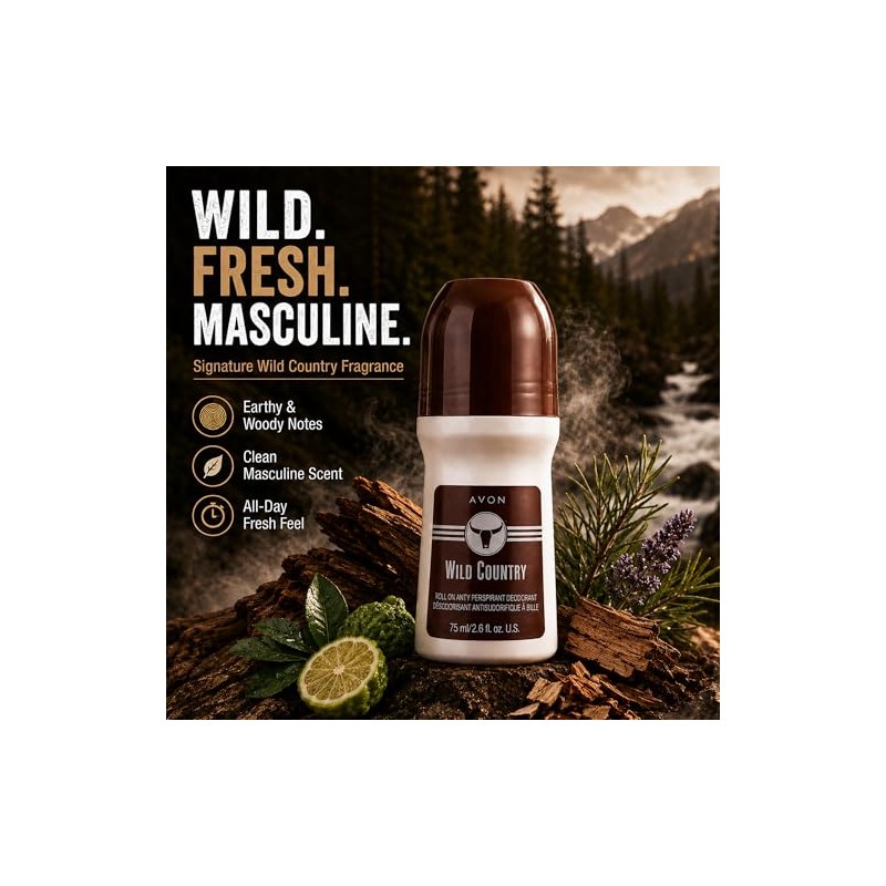 Avon Roll-On Desodorante – Wild Country 2.5 oz (Paquete de