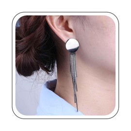 Yienate Boho Disc Stud Earrings Lightweight Long Tassel Dangle Drop Earrings A Statement Round Coin Stud Tassel Chain Drop Earring Minimalist Prom Earrings For Women, Zinc, No Gemstone