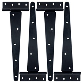 T-Hinge Black, Shed Door Hinge, Gate Hinge, Rustproof Powder Coating,Metal Tee Hinges with Weather Resistant, for External Use On Gate Doors, Shed Doors and Barn Doors (12 in / 4 Pack)