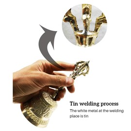 BAFOVY Campana Budista Tibetana Hecha a Mano de Latón para Meditación y Oración, con 7,6 * 16,5 Cm D*H, 1 * Campana de Mano Incluida (como se Muestra)