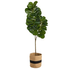 Nearly Natural 5.5ft. Fiddle Leaf Fig Artificial Tree in Handmade Natural Cotton Planter