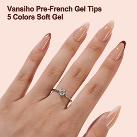 150Pcs French Gel Nail Tips Almond, Vansiho Medium Nail Tips, Pre-French Tips Press on Nails, Acrylic Fake Nails for Nail Art DIY 15 Sizes