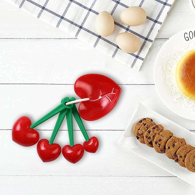 5 Pack Cherry Measuring Spoons Set, Love Heart-Shaped Measure Spoons