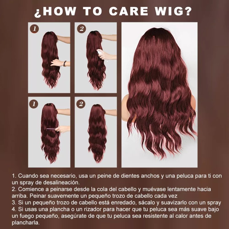 generic Peluca Larga Rojizo Marrón Rizada Ondulada Con Flequillo