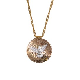 Holy Spirit Pendant with Silver Tone Dove and Gold Tone Chain and Medal, Catholic Keepsake Necklace for Confirmation, Fashion Necklaces with Inspirational Meaning, 20 Inches