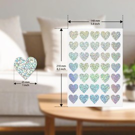 Holographic Heart Stickers Silver Glitter 1 Inch Small Sticker for Kids Rewards Self-Adhesive Removable Waterproof Vinyl Sticker for Behavior Chart Student Planner School Teacher Supplies 350 PCS