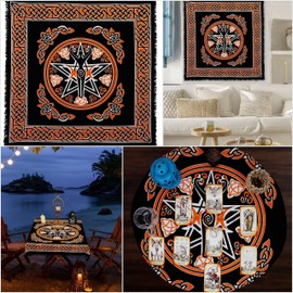 Indian Consigners Altar Cloth Orange Goddess Pentagram Witchcraft Alter Tarot Spread Top Cloth Wiccan Square Spiritual 36 by 36 sacred cloth (Orange Goddess Pentagram)