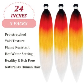 UPruyo Pre Stretched Rainbow Braiding Hair Ombre Orange Yellow Blue Purple Kids Colorful Braiding Hair Extensions for Braids Synthetic Fake Hair for Braiding ​(26 In 3 Packs)