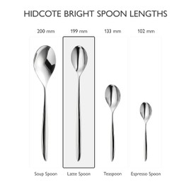 Robert Welch Hidcote Bright Long Handled Spoon, Set of 4. Suitable for Latte, jam and ice Cream. Made from Stainless Steel. Dishwasher Safe.