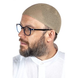Turkish Muslim Premium Knitting Kufi Hats for Men, Taqiya, Takke, Peci, Islamic Caps, Islamic Gifts, Standart Size, Brown