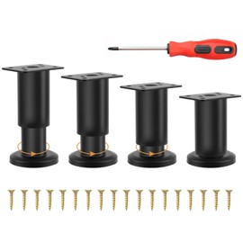 Ticeed Set of 4 Furniture Feet 8 cm - 12 cm Adjustable Steel Bed Feet Replacement Support Feet Table Legs with 18 Pieces Screws + 1 Piece Screwdriver for Furniture Sofa Bed Bedside Cabinet (Black)