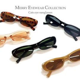 MERRY PLEASURE Sunglasses Date Glasses, Men's, Women's, Cat Eye, Fox, Colored, Light Color Lens, Black x Green