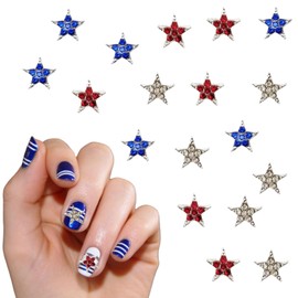 16Pcs 4th of July Star Nail Charms Independence Day Five-Pointed Star Nail Rhinestone Silver Red Blue Star Shiny Design Crystal Nail Gems Nail Supplies Star Nail Art Jewels Accessories for Women