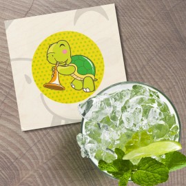 Unbranded Funny Turtle Music Animal 4'' X 4'' Square Wooden Coaster