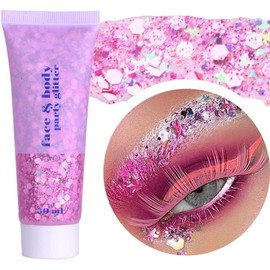 Body Glitter Gel Glitter Fix Gel 50 ml, Mermaid Sequins Liquid Gel Kit, Mermaid Sequins Liquid Eyeshadow Festival Masquerade Nails Makeup Long Lasting Sparkling - Pink