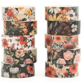 Songdao 10 Rolls Blooming Flowers Washi Tape Set Floral Arts Adhesive Tapes Colorful Garden Decorative Masking Tape Sets for Craft, Kids, Scrapbook, DIY, Gift Wrapping (3-Blooms)