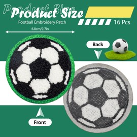 Sekonow 16Pcs Soccer Iron on Patches, 2.6in Sports Chenille Iron on/Sew on Patches Appliques with Glitter Edge for Clothes, Hats, Jeans, Pants, Backpacks, Single Style