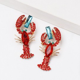 Crayfish Earrings for Women Rhinestone Lobster Earrings Crystal Animal Drop Dangle Earrings Summer Beach Earrings Jewelry Gift for Girls