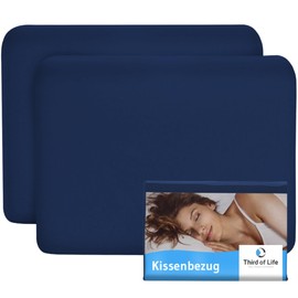 ONDA Cushion Cover, Dark Blue, Double Pack, Neck Pillow, High-Quality Mako Cotton (Double Jersey), Non-Iron and Suitable for Tumble Dryers, Cushion Covers Set with Zip, Oeko-Tex Certified
