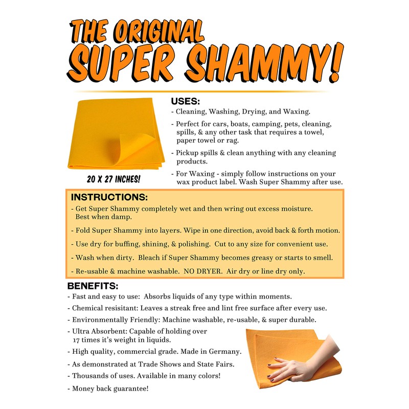The Original Cleaning Shammy 6-Pack, 20" X 27", X-LARGE, Multi-Purpose,