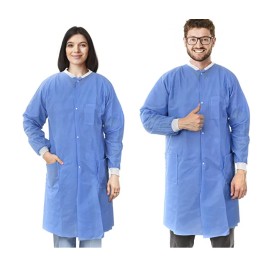 SMS 45 GSM Isolation Gown, 2 Pockets, Knit Cuffs & Collar. High Quality Disposable  SMS 45gsm Lab Gown 2 Pocket knit Cuffs & Collar PACK 10 - L