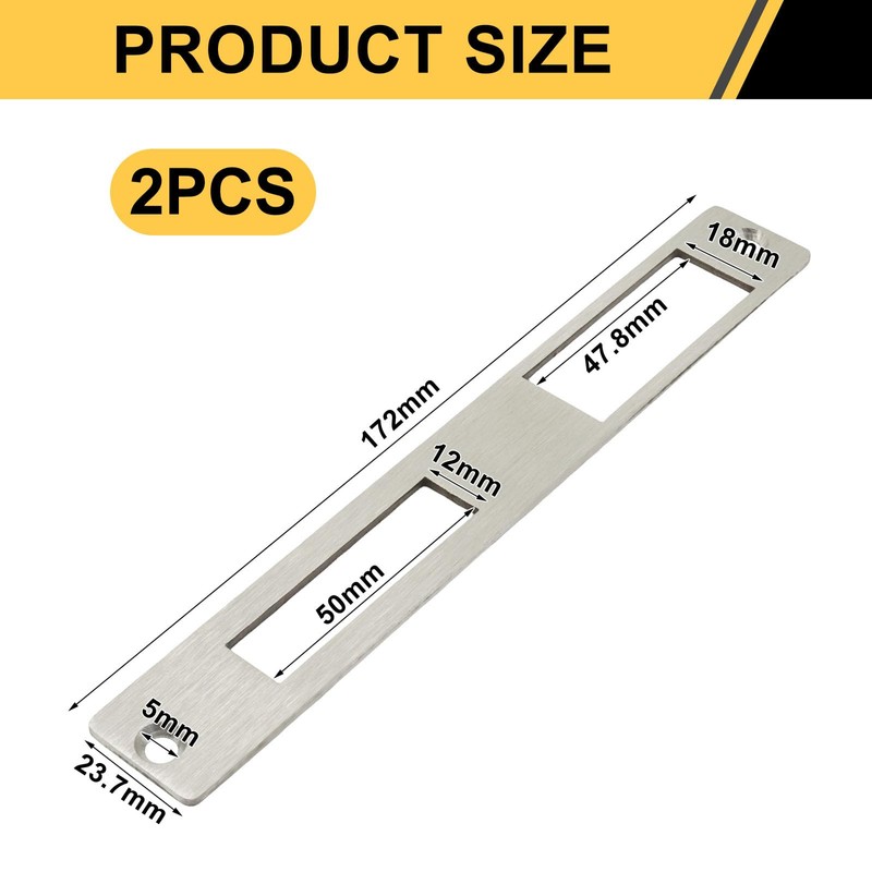Opfiue Strike Plate Door Flat, 172mm x 23.7mm, Stainless Steel,